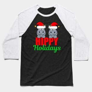 Cute Hippo Holiday Funny Christmas Baseball T-Shirt